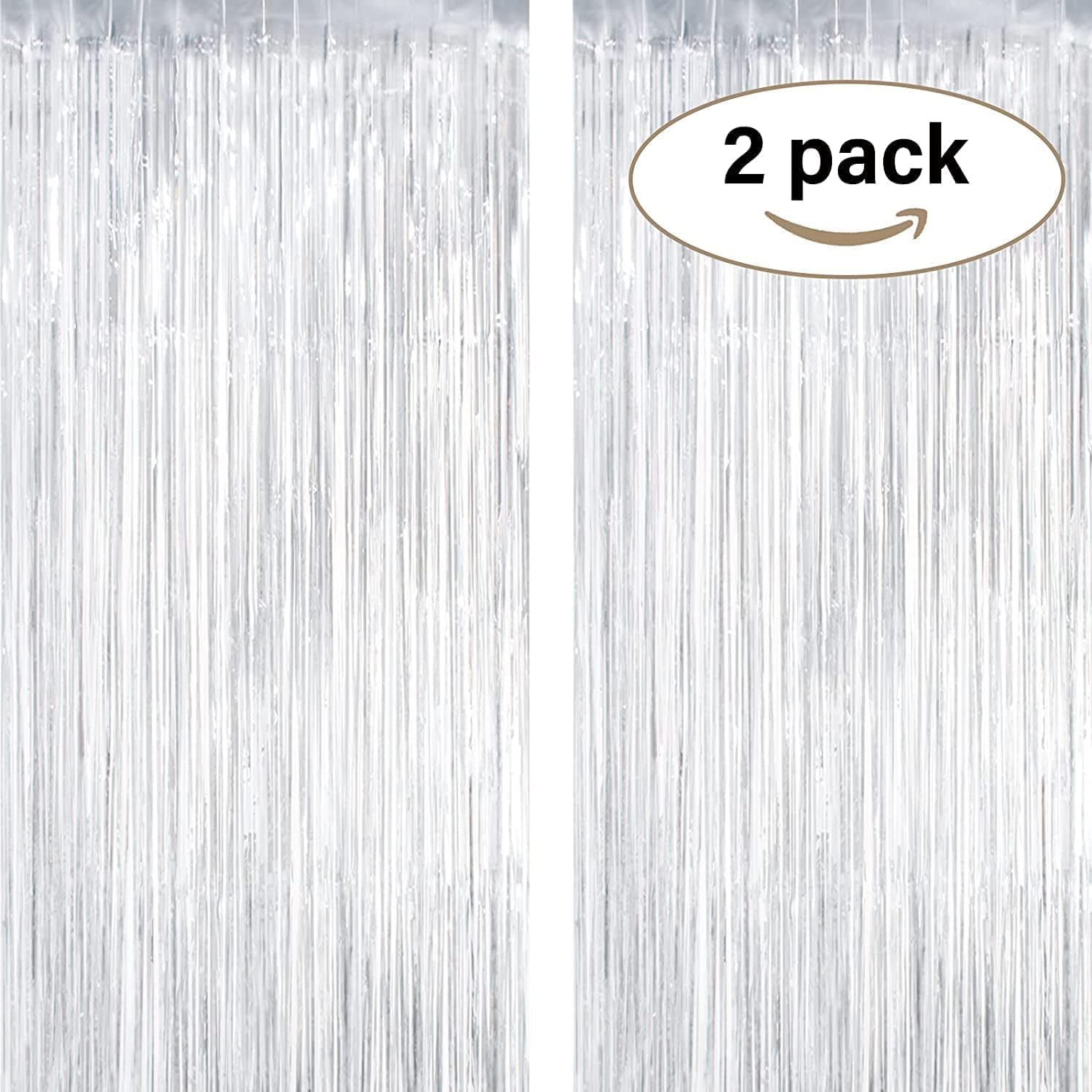Metallic Tinsel Foil Fringe Curtains Party Photo Backdrop – 2-Piece Set, Size 100 x 200 cm, Silver