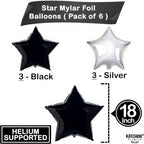 Black and Silver Star Shaped Balloons – 18 Inch, Pack of 6 | Perfect for New Year's Eve, Graduation Parties | Black and Silver Star Balloons for Class of 2024 Party Decoration