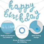 Cursive Happy Birthday Banner Balloons – Foil Letter Balloons Blue – Happy Birthday Sign – Birthday Party Decoration for Boys, Girls, Men & Women – Birthday Balloons