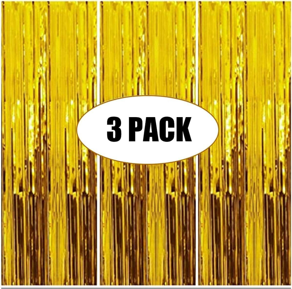 3Pcs Gold Foil Fringe Curtain – Foil Metallic Fringe Shimmer Backdrop Curtains for Birthday Party Decorations. These gold birthday curtains are ideal for baby showers and special celebrations. Each cu