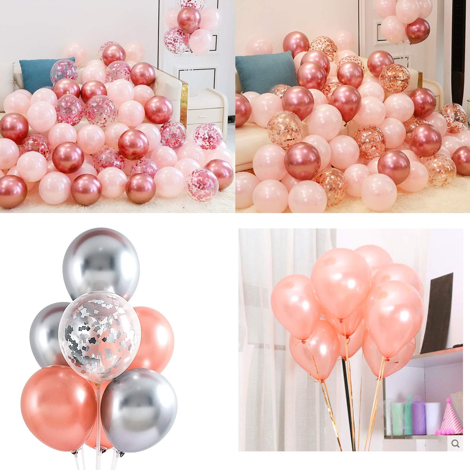 100 PCS 12 Inches Pearlized Rose Gold Latex Balloons Large Thick Big Round Shining Pearlescent Biodegradable Bulk Helium Gas or Air Inflated for Kids Birthday Wedding Party Decorations Supplies Favors
