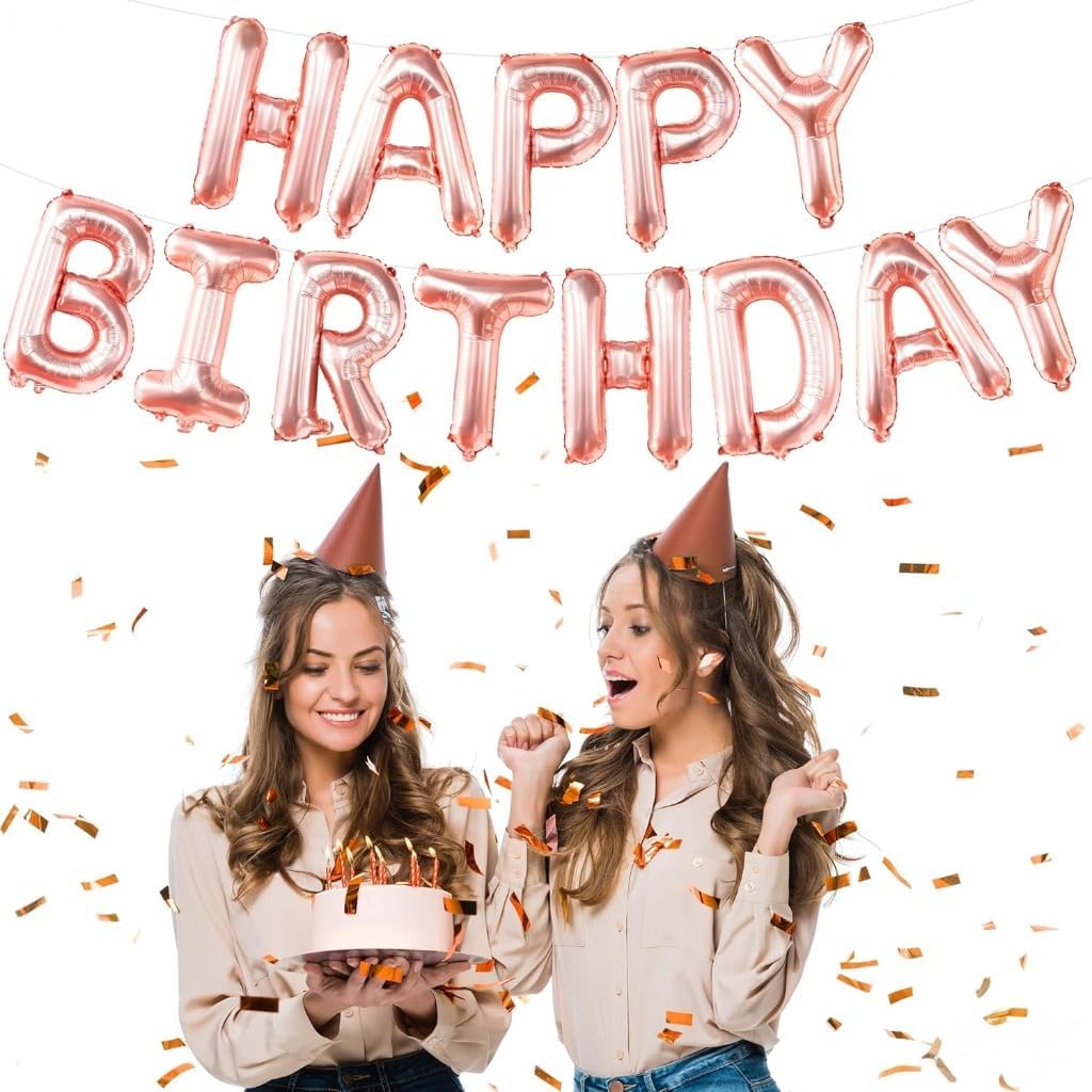 Rose Gold Happy Birthday Banner – 16 Inch Balloons | Sign for Girls | Decorations and Backdrop