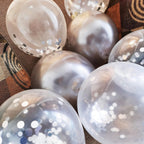 50 12-inch Latex Balloons, 25 Pearlized Pearlescent Silver+25 Transparent with Confetti Large Thick Big Round Shining Biodegradable Bulk Helium Gas Air Inflated Kids Birthday Wedding Party Decorations