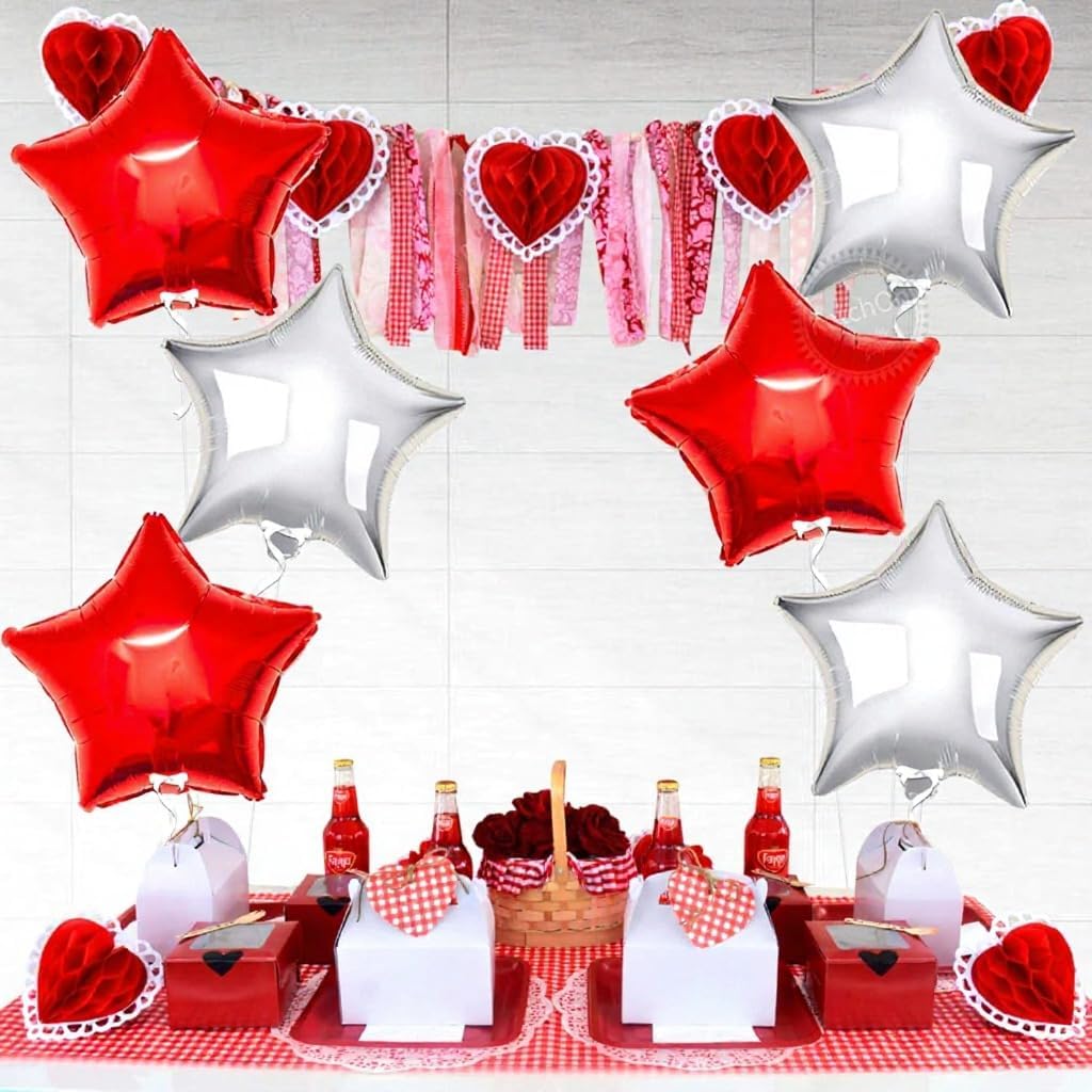 Silver Star Foil Balloon Set – 6 Pack | 18 Inch Star-Shaped Silver Balloons Metallic Silver Balloons for Party Decorations | Perfect, Weddings, Anniversaries,