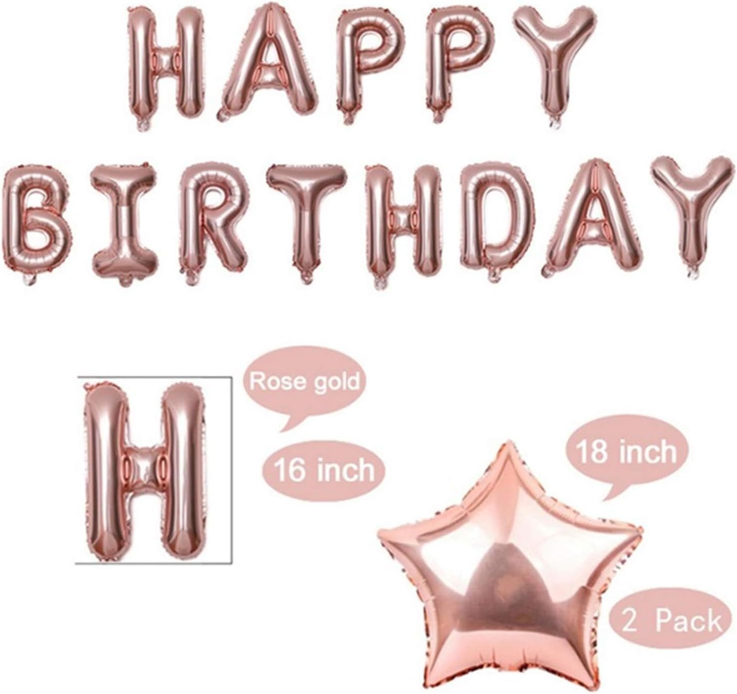 Happy Birthday Decoration Set – Rose Gold | 13pcs Letter 2pcs Star Foil, 4pcs Confetti, 11pcs Latex – Party Supplies for Birthday Celebrations