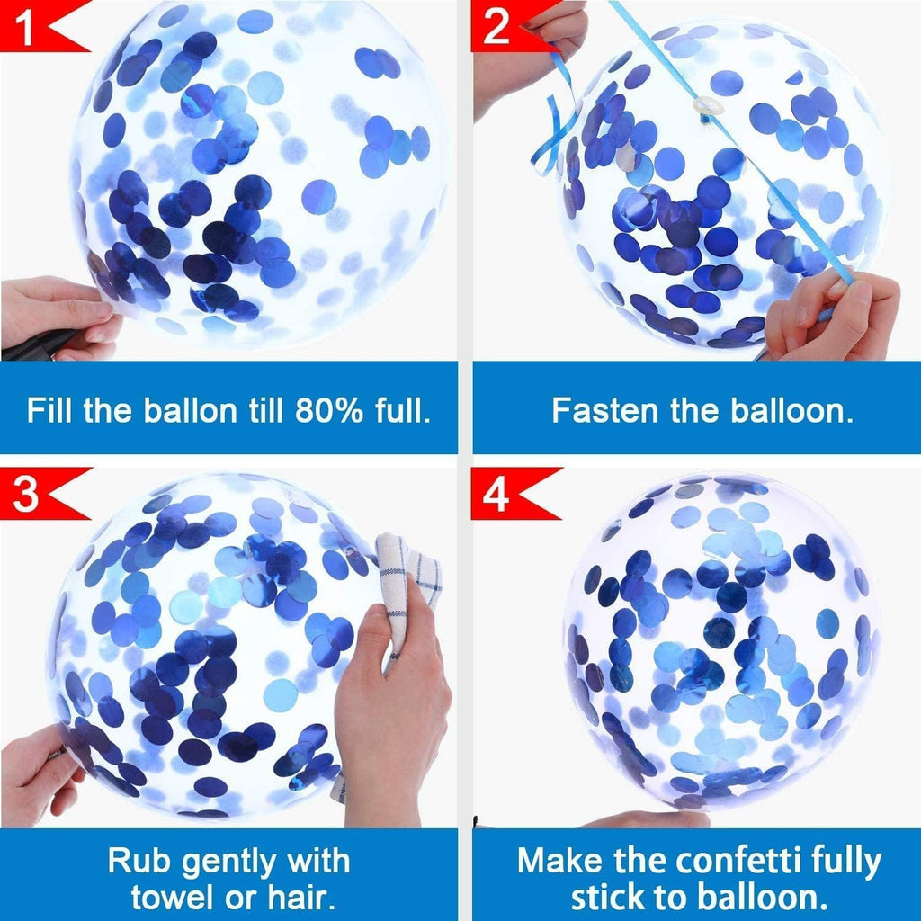 Pack of 24 Pieces Confetti Balloons 12 Inch Latex Party Balloons for Party Decorations, Wedding, Engagement, Bridal, Birthday, and Shower (Blue)