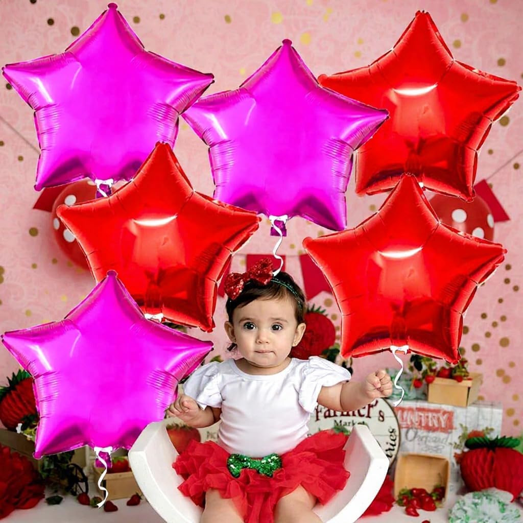 Pink and Red Star Foil Balloons Set – 6 Pack | 18 Inch Star-Shaped Red and Pink Foil Balloons | Metallic Party Balloons for Birthday Decorations, Wedding, Anniversary, Bridal Shower, and Baby Shower