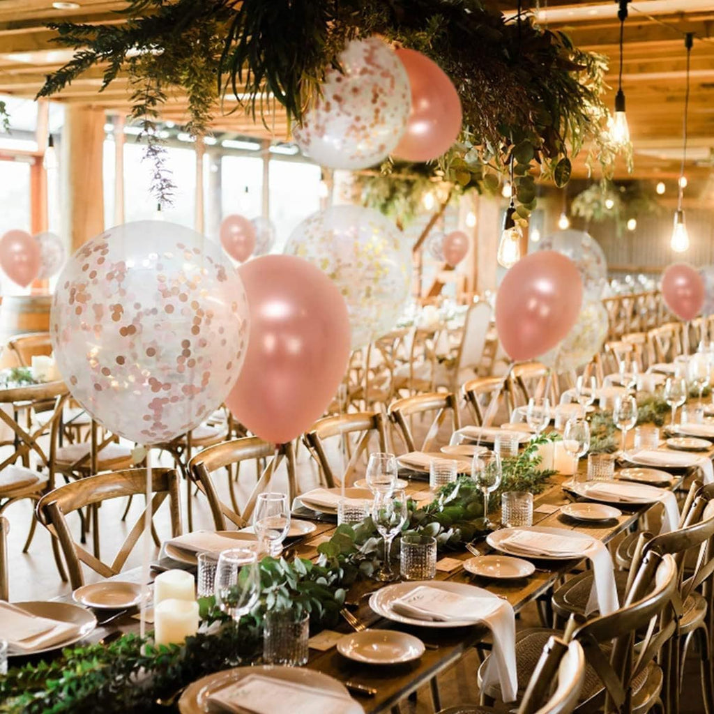 62 Pcs Rose Gold Balloons – 12 Inch Balloon Garland Kit | Includes Rose Gold Latex Balloons & Confetti Balloons | Ideal for Bridal Shower & Birthday Party Decorations