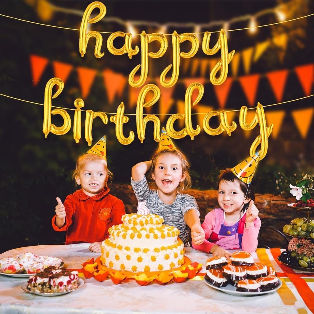 Gold Cursive Happy Birthday Banner – 16 Inch Balloon Banner, Decorations for Birthday Party
