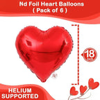 Shaped Foil Balloons Set - Pack of 6 | Helium Supported Romantic Love Balloon Kit | Red Heart Balloon for Wedding, Anniversary, Valentines Day, Proposal, Bridal Shower, Birthday Decorations