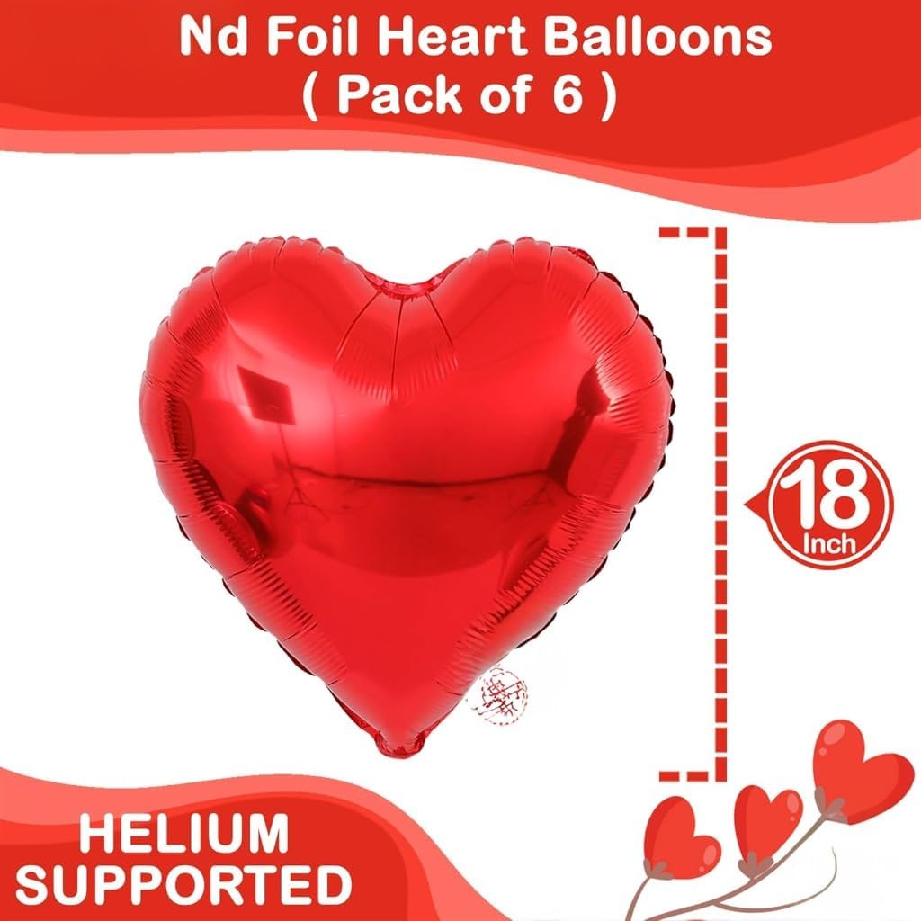 Shaped Foil Balloons Set - Pack of 6 | Helium Supported Romantic Love Balloon Kit | Red Heart Balloon for Wedding, Anniversary, Valentines Day, Proposal, Bridal Shower, Birthday Decorations