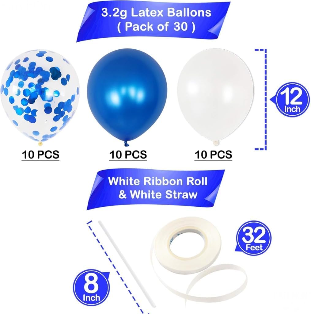 Navy Blue and White Balloons Decoration - 30 Pack | Blue Balloons and Blue Confetti Balloons | Navy Blue Balloons Arch Garland for Navy Party, Graduation Decorations, Birthday Party Decor