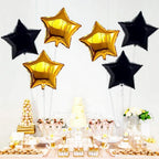Gold and Black Star Foil Balloon Set - 6 Pack, 18 Inch | Twinkle Little Gold Black Party Balloons for Birthday Decoration | Star Shaped Helium Balloons for Wedding, Engagement, Bridal Baby Shower