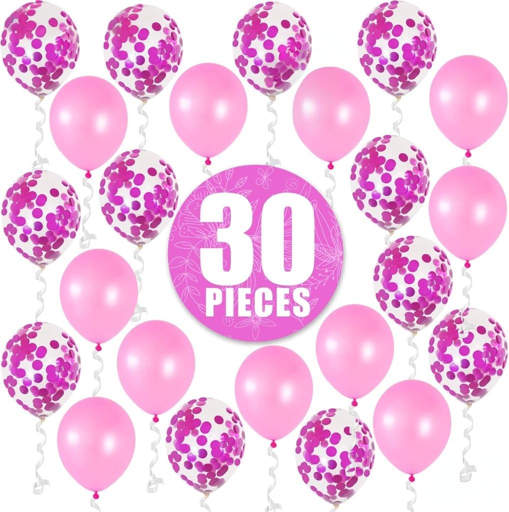 Pink and Pink Confetti Latex Balloons Kit – Pack of 30 | Latex Pink and Confetti Balloons for Birthday Party | Great for Debut Wedding Decorations, Baby and Bridal Shower, Engagement, Anniversary
