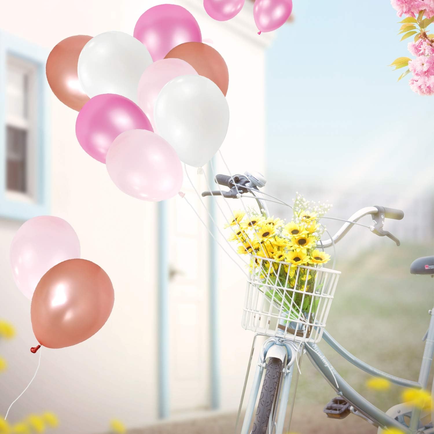100 PCS 12” Pearlized 4 Assorted Colors Latex Balloons Pink Rose Gold White Large Big Round Thick Shiny Pearlescent Biodegradable Bulk Helium Gas Air Inflated Kids Birthday Party Decorations Supplies
