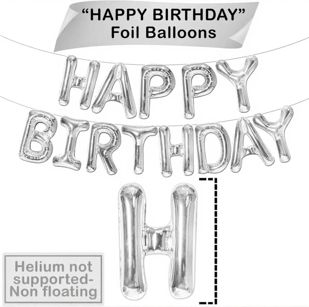 Silver Happy Birthday Balloons Banner - 16 Inch | Happy Birthday Sign Balloons for Happy Birthday Decorations | Happy Birthday Party Decoration | Happy Birthday Banner for Birthday Party Decoration