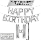 Silver Happy Birthday Balloons Banner - 16 Inch | Happy Birthday Sign Balloons for Happy Birthday Decorations | Happy Birthday Party Decoration | Happy Birthday Banner for Birthday Party Decoration