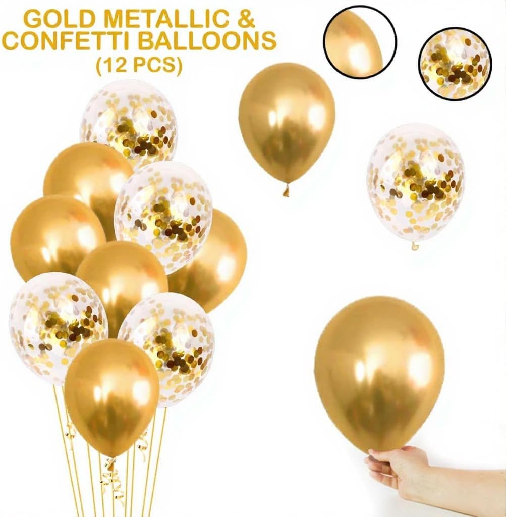 25Pcs Golden Happy Birthday Foil Balloon, Confetti and Metallic Balloons Combo for Birthday Decoration Items for Kids