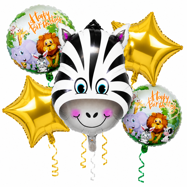 Zebra Theme 5 Pcs Foil Balloon Set – Decorative Balloons for Party Decorations