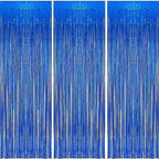 3 ft X 6 ft Metallic Tinsel Foil Fringe Curtains for Birthday, Wedding, Engagement, Bridal Shower, Baby Shower, Bachelorette, Holiday Celebration, Party Decorations (Pack of 3, Royal Blue)