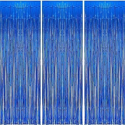 3 ft X 6 ft Metallic Tinsel Foil Fringe Curtains for Birthday, Wedding, Engagement, Bridal Shower, Baby Shower, Bachelorette, Holiday Celebration, Party Decorations (Pack of 3, Royal Blue)