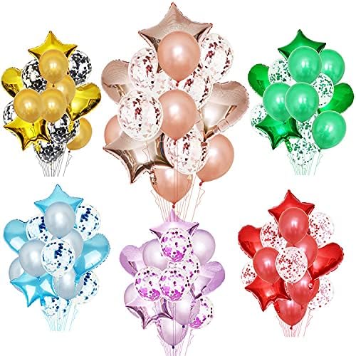 Party Mix Silver Metallic, Confetti and Foil Balloons for All Kind of Balloon Party Decorations (Silvery), 14 Pieces Combo