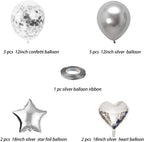 Birthday Banner with Balloon Sets with Star, Heart Foil Balloon, Birthday Banner for Birthday, Wedding, Festival Decoration Party Decoration Kids Baby Men Women Adult Party Supplies (Silver)