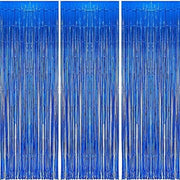 3Pcs Blue Foil Fringe Curtain Shimmer Backdrop for Birthday Party