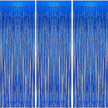 Attache™ 3 ft X 6 ft Metallic Tinsel Foil Fringe Curtains for Birthday Wedding Engagement Bridal Shower Baby Shower Bachelorette Holiday Celebration Party Decorations (Pack of 3, Royal Blue)
