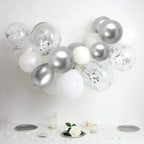White Silver Confetti Latex Balloons, 50 Pack 12inch Silver Metallic Chrome Party Balloon Set with Silver Ribbon for Wedding Birthday Baby Shower Decorations