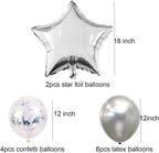 Silver Happy Birthday Balloons 13pcs Letters, 2pcs Giant Star Foil, 4pcs Confetti, 9pcs Latex Party Decorations