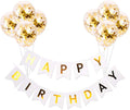 9Pcs Happy Birthday Decoration Set – White Happy Birthday Banner with Confetti Balloons and Ribbon- Birthday Party Decoration for Boys, Girls, Men & Women