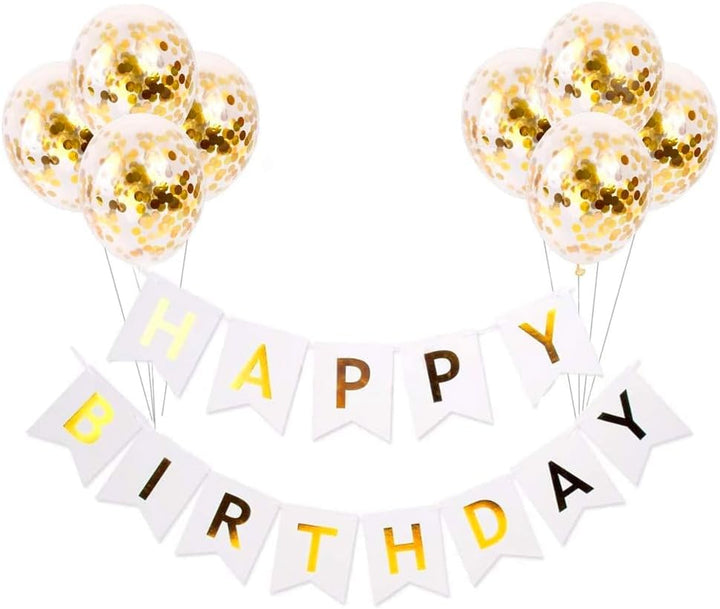 White Happy Birthday 9 Piece Party Decoration Set