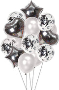 Party Mix Silver Metallic, Confetti and Foil Balloons for All Kind of Balloon Party Decorations (Silvery), 14 Pieces Combo