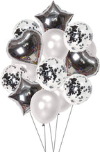 Party Mix Silver Metallic, Confetti and Foil Balloons for All Kind of Balloon Party Decorations (Silvery), 14 Pieces Combo