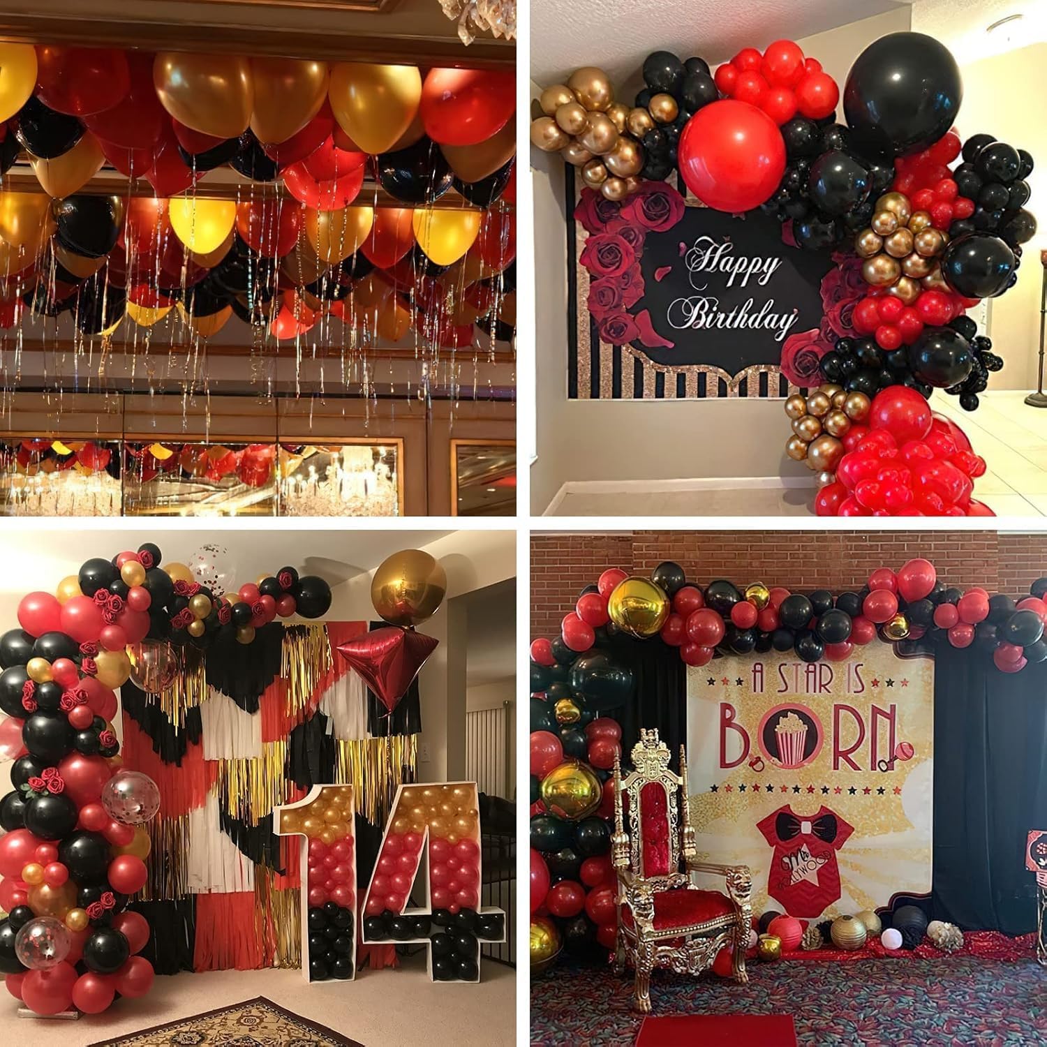 Golden Red Black Balloons - 100 pcs for Happy Birthday Balloon Decoration for Boys, Men, Husband/Balloon Garland Kit/Metallic Helium Balloons/Balloon Items for Décor