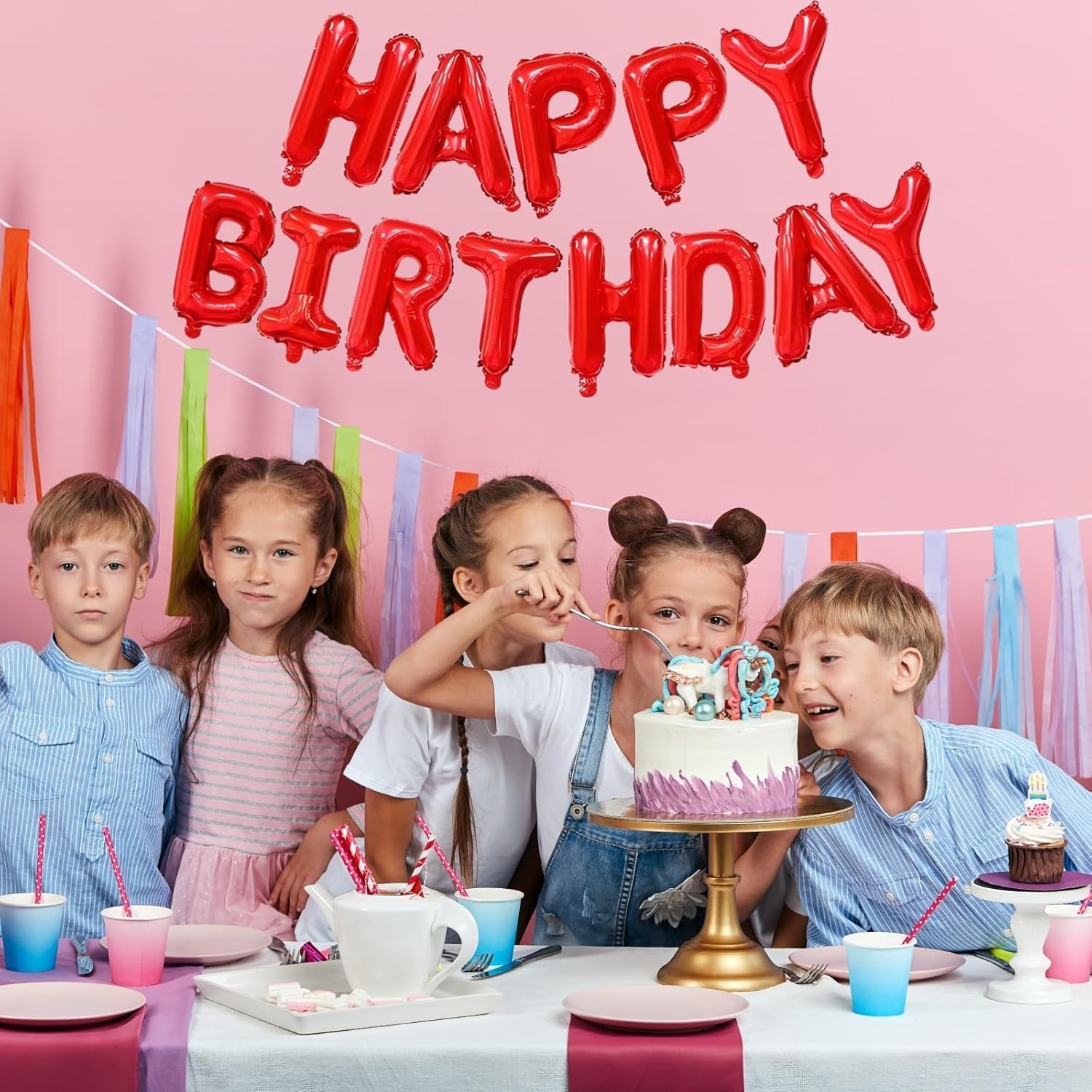 Happy Birthday Balloons Banner - Large Inflatable Aluminum Foil 3D Letters Banners for Kids and Adults Birthday Party Supplies and Decorations (Red)