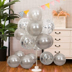 50 12-inch Latex Balloons, 25 Pearlized Pearlescent Silver+25 Transparent with Confetti Large Thick Big Round Shining Biodegradable Bulk Helium Gas Air Inflated Kids Birthday Wedding Party Decorations