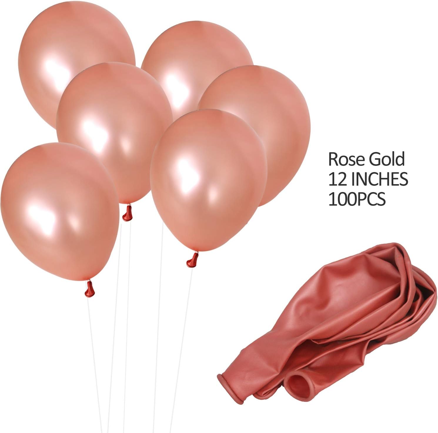 100 PCS 12 Inches Pearlized Rose Gold Latex Balloons Large Thick Big Round Shining Pearlescent Biodegradable Bulk Helium Gas or Air Inflated for Kids Birthday Wedding Party Decorations Supplies Favors