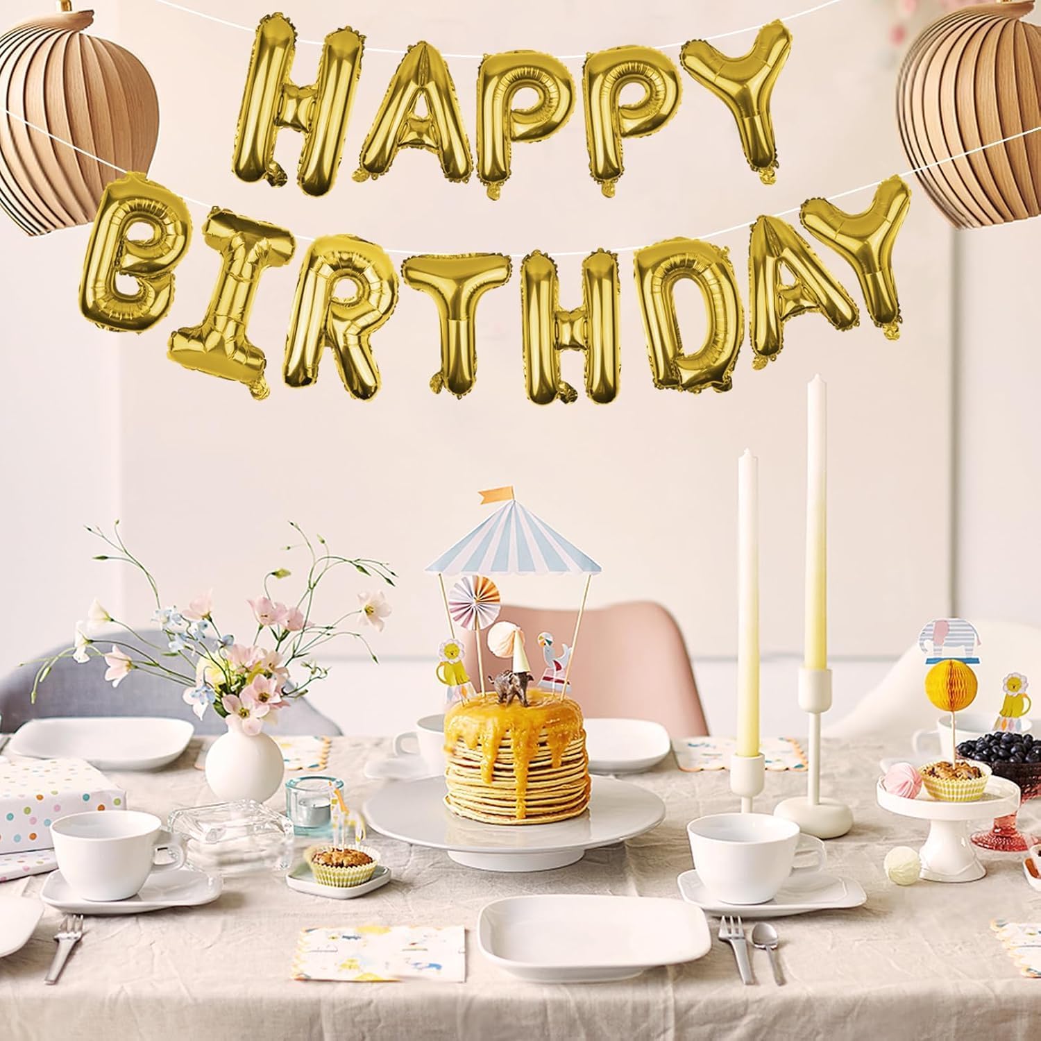 Large Gold Happy Birthday Balloons Letters – 16 Inch | Gold Foil Balloon Banner for Birthday Party Decorations | Gold Party Supplies for Girls & Women