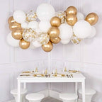 Confetti Balloons 12" Party Latex Birthday Baby Shower Wedding for More Parties 50 Pcs Pack-White, Gold, Golden Confettii with Ribbon