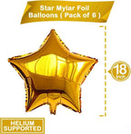 Gold Star Balloons for Party Decoration - Pack of 6, 18 Inch | Twinkle Little Star Gold Foil Balloons for Birthday | Star Shaped Balloon for Baby Shower, Wedding, Magical Prom, Engagement, Anniversary