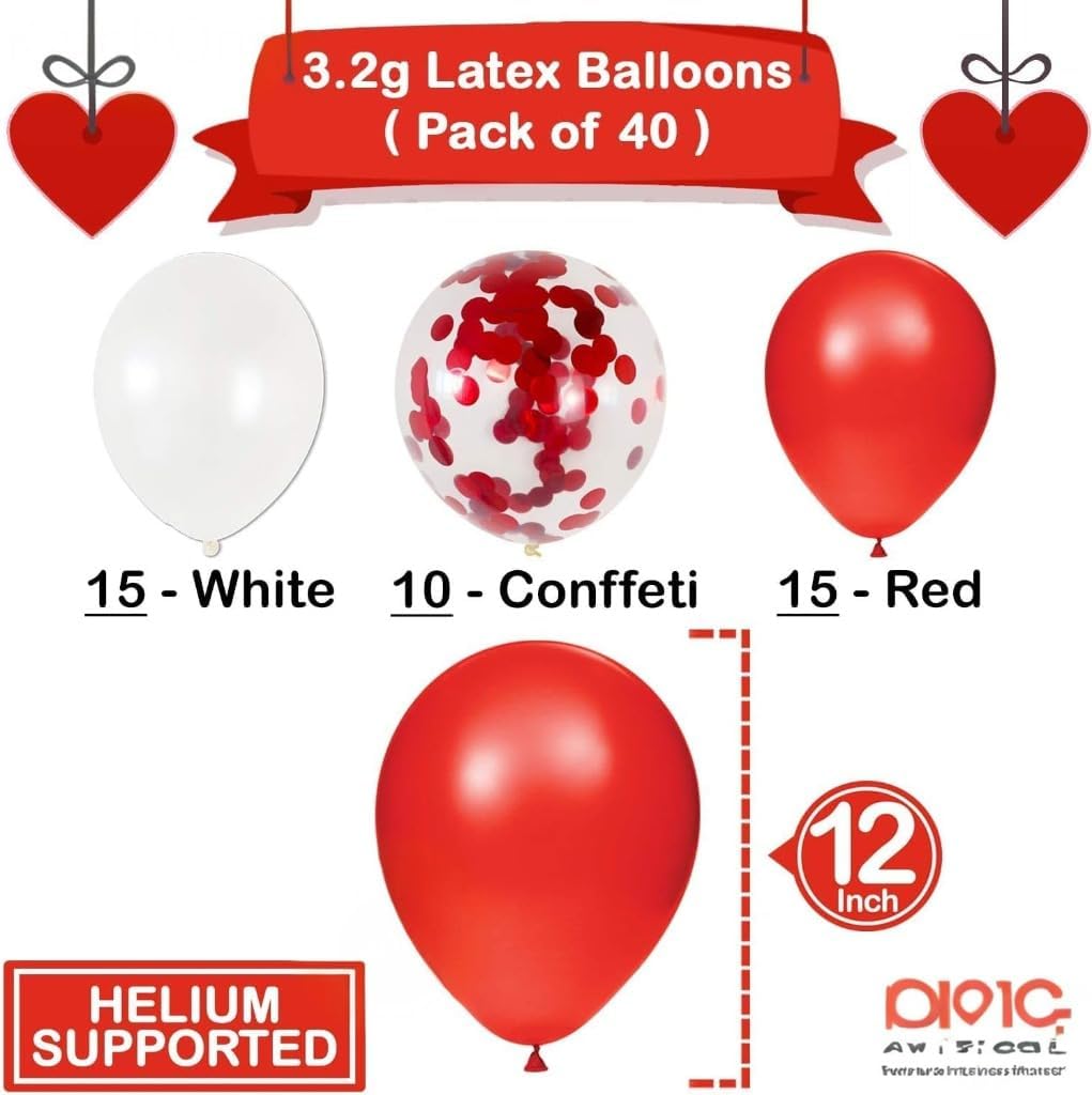 Red and White Balloons for Valentine's Decorations – Pack of 40 | Red Balloons for Romantic Decor | Valentine's Balloons, Red & White Balloons | Valentine's Decor for Him/Her