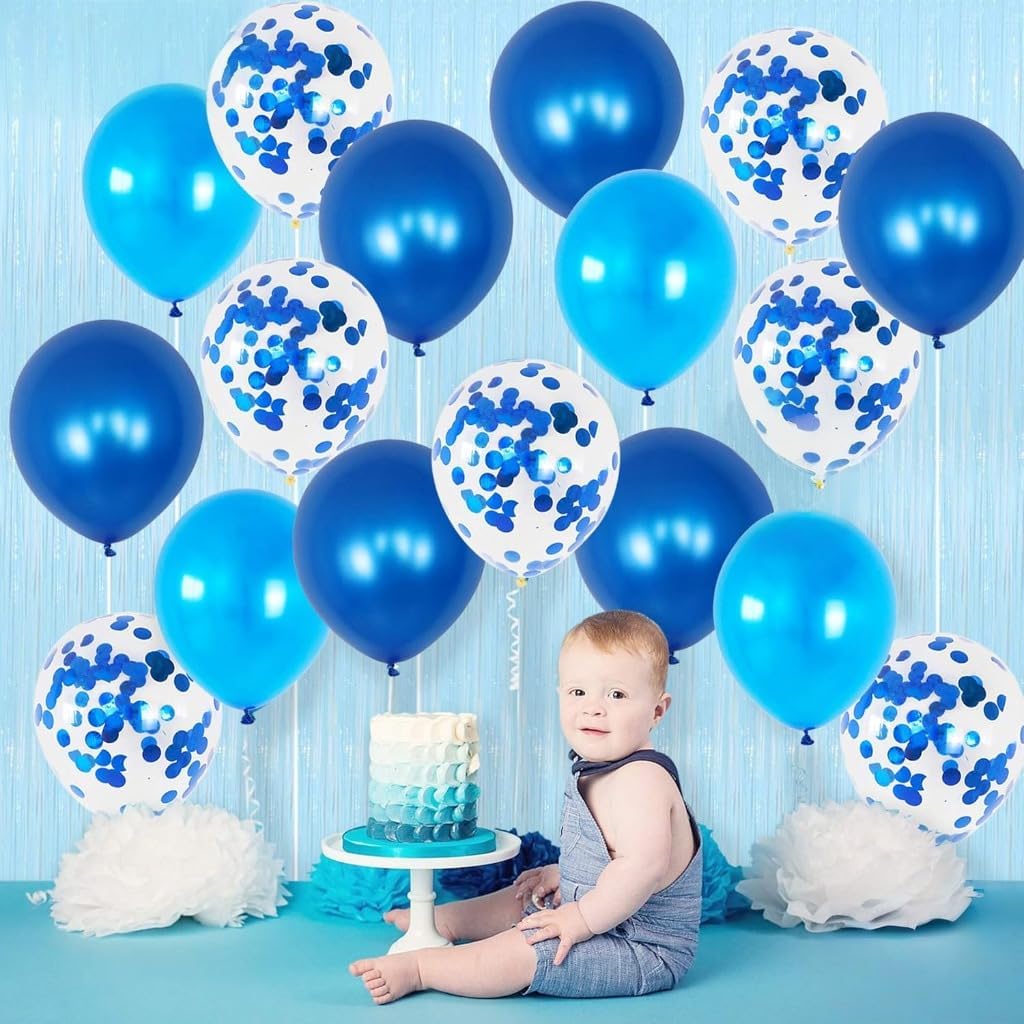 Shades of Blue Balloons Set – Pack of 30 Blue Latex Balloons | Blue Confetti Balloons, Under the Sea Balloons | Blue and White Party Balloons for Baby Shower, Birthday, Blue Party Decorations