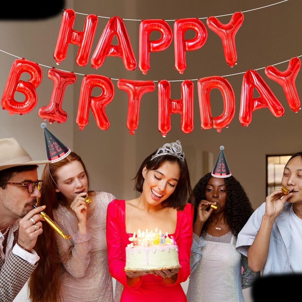 Red Happy Birthday Balloon Banner - 16 Inch | Red Mylar Foil Balloon For Happy Birthday Decorations | Birthday Sign Banner For Birthday Party Decorations