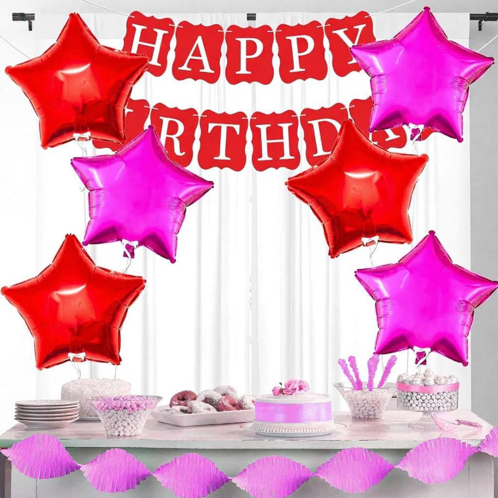 Pink and Red Star Foil Balloons Set – 6 Pack | 18 Inch Star-Shaped Red and Pink Foil Balloons | Metallic Party Balloons for Birthday Decorations, Wedding, Anniversary, Bridal Shower, and Baby Shower