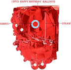 Red Happy Birthday Balloons，13Pcs Letters Balloons，2Pcs Giant Star Foil Balloons ，4Pcs Confetti ，11Pcs Latex Party Decorations And Supplies