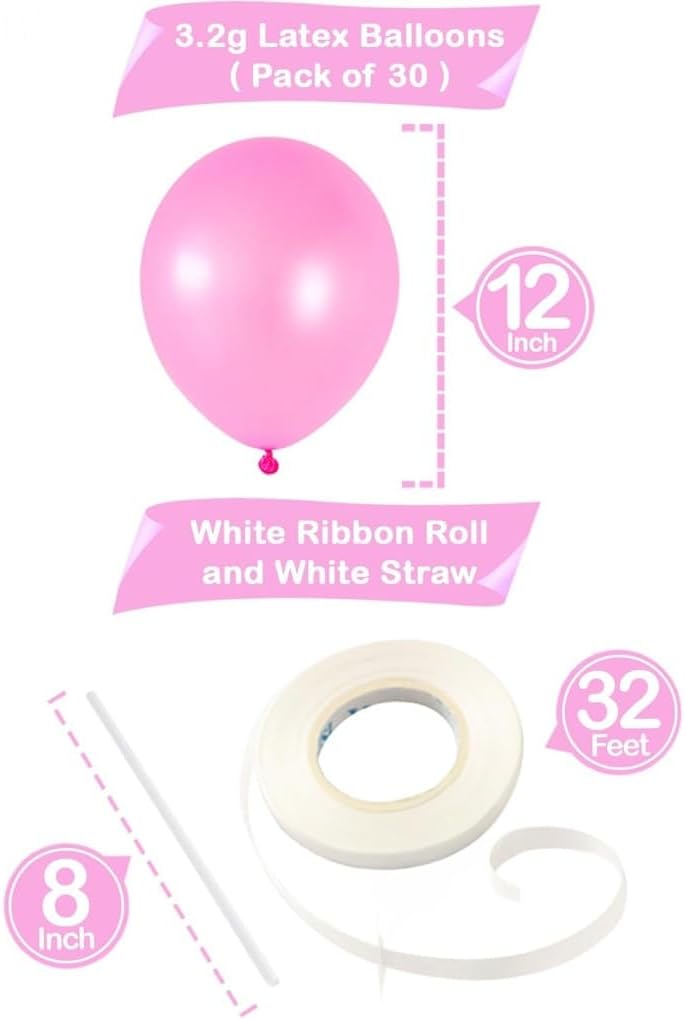 Pink Latex Balloons Kit – Pack of 30, 12 Inch | Latex & Mylar Balloons Pink Decoration Supplies | Valentine’s Balloons | Great for Birthday Decorations, Baby Shower, Bridal Shower, and Wedding Events