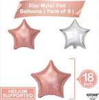 Rose Gold and Silver Star Balloons – 18 Inch, Pack of 6 Rose Gold Star Foil Balloons for Birthday Party Decorations Elegant Mylar Star Balloons in Rose Gold and Silver – Perfect for Silver & Rose Gold