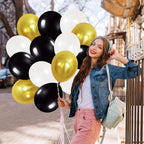 Gold and Black Party Balloons - Pack of 30, 12 Inch | White Latex Balloons | Gold Party Decorations | Birthday and Bachelorette Decorations | Bridal Shower, Wedding, Home and Office Decor Supplies Kit